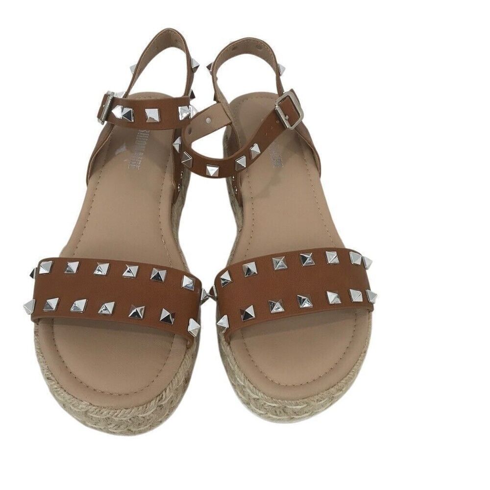 Studded Brown Leatherette Espadrille Sandals